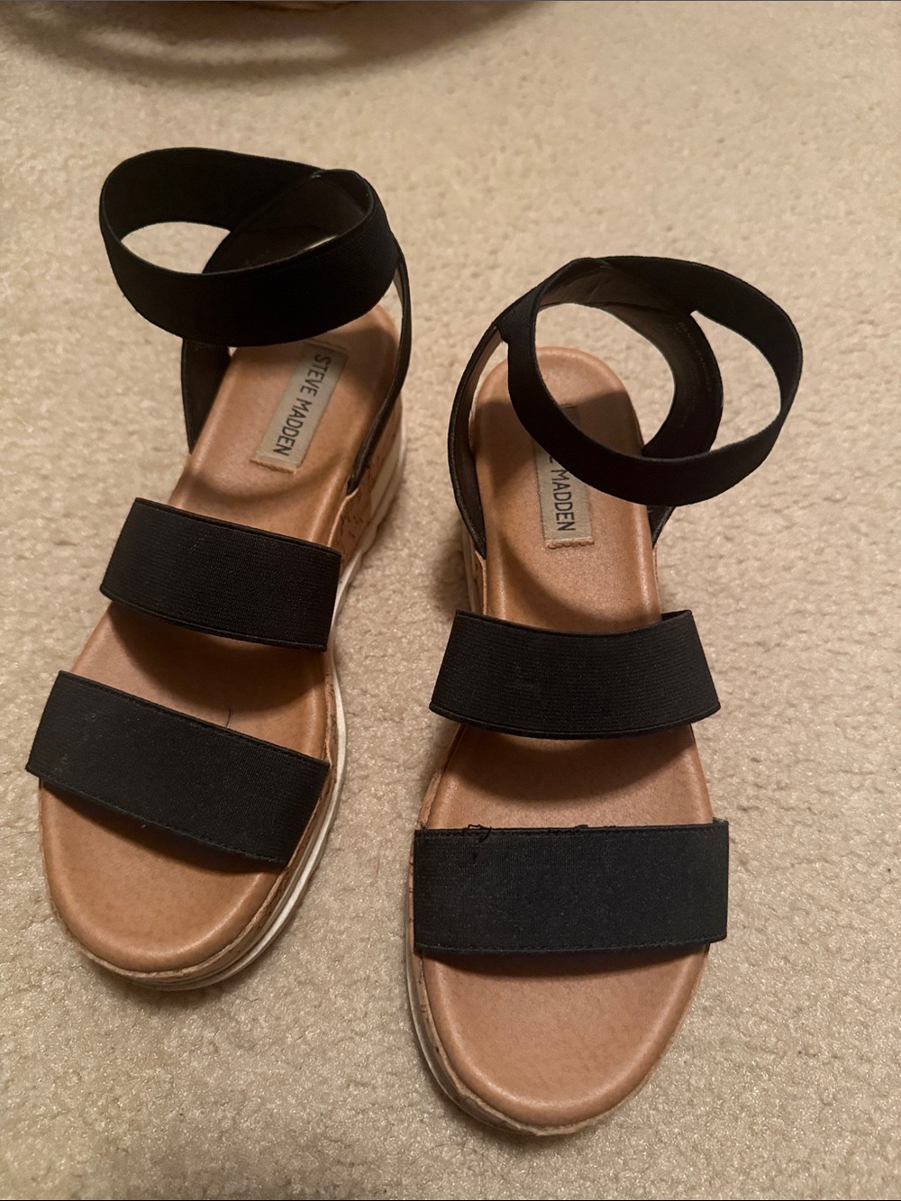 Steve Madden Black Elastic-Strap Wedge Sandals